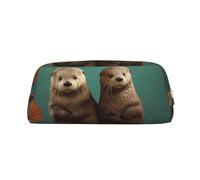 GDSHJKLW Otters In Love, astuccio in pelle di grande capacità, astuccio per penne, astuccio per trucchi con cerniera, per donne e uomini, borsa da toilette da viaggio, borsa per cosmetici impermeabile