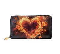 GDSHJKLW Portafogli da donna con fiori di fuoco e cuore in pelle con cerniera intorno alla pochette porta carte di credito impermeabile con porta telefono portamonete da viaggio da donna