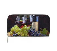 GDSHJKLW Portafoglio da donna Art Red Wine Galsses & Grapes1 portafoglio con cerniera intorno in pelle PU telefono pochette porta carte organizer per donne signore, nero, taglia unica, Nero , Taglia