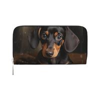 GDSHJKLW Portafoglio da donna carino bassotto con cerniera intorno portafoglio in pelle PU telefono pochette borsa porta carte organizer per donne signore, nero, taglia unica, Nero , Taglia unica