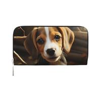 GDSHJKLW Portafoglio da donna carino Beagle con cerniera intorno portafoglio in pelle PU per telefono pochette borsa porta carte organizer per donne signore, nero, taglia unica, Nero , Taglia unica