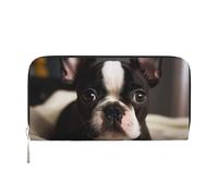 GDSHJKLW Portafoglio da donna carino Boston Terrier con cerniera intorno portafoglio in pelle PU per telefono pochette porta carte organizer per donne signore, nero, taglia unica, Nero , Taglia unica