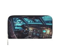 GDSHJKLW Portafoglio da donna con aereo Cockpit1 (1) _ 1 portafoglio con cerniera intorno in pelle PU per telefono pochette porta carte organizer per donne signore, nero, taglia unica, Nero , Taglia