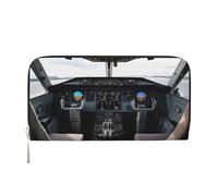 GDSHJKLW Portafoglio da donna con aereo Cockpit1 con cerniera intorno, portafoglio in pelle PU per telefono, pochette porta carte, organizer per donne, nero, taglia unica, Nero , Taglia unica