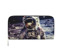 GDSHJKLW Portafoglio da donna con astronauta da viaggio con luna e cerniera intorno al portafoglio in pelle PU per telefono pochette porta carte organizer per donne signore, nero, taglia unica, Nero ,