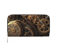 GDSHJKLW Portafoglio da donna con ingranaggi steampunk con cerniera intorno al portafoglio in pelle sintetica per telefono, porta carte, organizzatore da donna, nero, taglia unica, nero, Taille unique