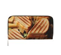 GDSHJKLW Portafoglio da donna con panini al formaggio con cerniera intorno portafoglio in pelle PU per telefono pochette porta carte organizer per donne signore, nero, taglia unica, Nero , Taglia