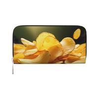 GDSHJKLW Portafoglio da donna con patatine fritte con cerniera intorno al portafoglio in pelle PU per telefono pochette porta carte organizer per donne signore, nero, taglia unica, Nero , Taglia unica