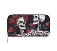GDSHJKLW Portafoglio da donna con rosa e scheletro con cerniera intorno al portafoglio in pelle PU per telefono pochette porta carte organizer per donne signore, nero, taglia unica, Nero , Taglia
