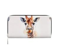 GDSHJKLW Portafoglio da donna elegante con animali acquerellati giraffa portafoglio con cerniera intorno al portafoglio in pelle PU per telefono pochette porta carte organizer per donne signore, nero,