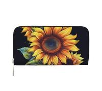 GDSHJKLW Portafoglio da donna estivo con girasole con cerniera intorno al portafoglio in pelle PU per telefono pochette porta carte organizer per donne signore, nero, taglia unica, Nero , Taglia unica