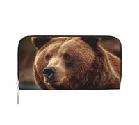 GDSHJKLW Portafoglio da donna Grizzly Bear con cerniera intorno, portafoglio in pelle PU per telefono, pochette porta carte, organizer per donne, nero, taglia unica, Nero , Taglia unica