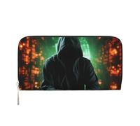 GDSHJKLW Portafoglio da donna Hacker Attack Zip Around Portafoglio in pelle PU per telefono pochette porta carte organizer per donne signore, nero, taglia unica, Nero , Taglia unica