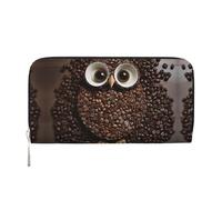 GDSHJKLW Portafoglio da donna in pelle PU con gufo chicco di caffè con cerniera intorno al portafoglio per telefono pochette porta carte organizer per donne signore, nero, taglia unica, Nero , Taglia