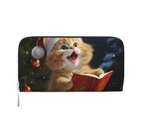 GDSHJKLW Portafoglio da donna in pelle sintetica con motivo di gatto carino che canta canta canto di Natale, tasca per telefono, porta carte, organizzatore da donna, nero, taglia unica, colore: nero,
