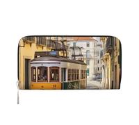 GDSHJKLW Portafoglio da donna Lisbona Tram con zip intorno, portafoglio in pelle PU per telefono, pochette porta carte, organizer per donne, nero, taglia unica, Nero , Taglia unica