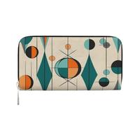 GDSHJKLW Portafoglio da donna metà secolo geometrico con cerniera intorno portafoglio in pelle PU telefono pochette porta carte organizer per donne signore, nero, taglia unica, Nero , Taglia unica