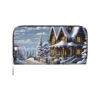 GDSHJKLW Portafoglio da donna natalizio invernale con scena felice con cerniera intorno portafoglio in pelle PU pochette porta carte organizer per donne signore, nero, taglia unica, Nero , Taglia