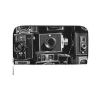 GDSHJKLW Portafoglio da donna retrò alla moda, collezione fotocamera con zip intorno, portafoglio in pelle PU per telefono, pochette porta carte, organizer per donne, nero, taglia unica, Nero , Taglia