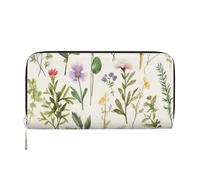 GDSHJKLW Portafoglio da donna Stagione Acquerelli di Erbe Flowersb Portafoglio Zip Intorno Portafoglio Pelle PU Telefono Pochette Borsa Porta Carte Organizer per Donne Signore, Nero, Taglia Unica,