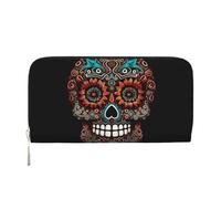 GDSHJKLW Portafoglio da donna Sugar Skulls Day Of The Dead con cerniera intorno, portafoglio in pelle PU per telefono, pochette porta carte, organizer per donne, nero, taglia unica, Nero , Taglia