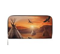 GDSHJKLW Portafoglio donna tribù nativi americani con cerniera intorno al portafoglio in pelle sintetica per telefono, porta carte, organizzatore da donna, nero, taglia unica, colore: nero, nero,