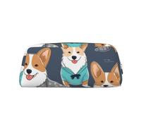 GDSHJKLW Portamatite in pelle con cani Corgi, astuccio per penne di grande capacità, borsa per il trucco con cerniera per donne e uomini, borsa da toeletta da viaggio impermeabile, borsa per cosmetici