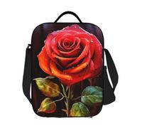 GDSHJKLW Red Rose Art Borsa termica per il pranzo, riutilizzabile, per donne e uomini, riutilizzabile, a prova di perdite, con tracolla regolabile, per ufficio, lavoro, viaggi, picnic, campeggio