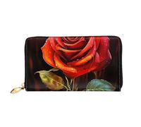 GDSHJKLW Red Rose Art Portafogli da donna in pelle con cerniera intorno a pochette porta carte di credito impermeabile con porta telefono portamonete da viaggio da donna