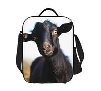 GDSHJKLW Simpatica borsa termica per il pranzo a forma di capra nera, riutilizzabile, a prova di perdite, con tracolla regolabile, per ufficio, lavoro, viaggi, picnic, campeggio