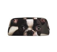 GDSHJKLW Simpatico astuccio in pelle Boston Terrier, astuccio per penne di grande capacità, borsa per il trucco con cerniera, per donne e uomini, borsa da toeletta da viaggio impermeabile, borsa per