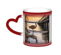 GDSHJKLW Tazza da caffè in ceramica da 325 ml, tazza che cambia colore, tazza da caffè, tazza da tè con oche selvatiche vicino al ponte, tazze da caffè fresche per uomini e donne, regalo divertente
