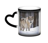 GDSHJKLW Tazza da caffè in ceramica da 325 ml tazza da caffè cambiante tazza da caffè personalizzata novità tazza da tè lupo nella neve tazze da caffè fresche per uomini donne regalo divertente