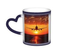GDSHJKLW Tazza da caffè in ceramica da 325 ml, tazza da caffè con cambiamento di colore, tazza da caffè, tazza da tè, aeroplano, tramonto, tazze da caffè fresche per uomini e donne, regalo divertente