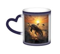 GDSHJKLW Tazza da caffè in ceramica da 325 ml, tazza da caffè con cambiamento di colore, tazza da caffè, tazza da tè, delfino e tramonto, tazza da caffè fresca per uomini e donne, regalo divertente