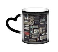 GDSHJKLW Tazze da caffè in ceramica da 325 ml Tazza da caffè Cambia Colore Personalizzata Novità Tazza da caffè Tazza da tè Tazza da tè Vintage Wall Of Radio Boombox Cool Tazze da caffè per uomini