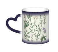 GDSHJKLW Tazze da caffè in ceramica da 325 ml Tazza da caffè Cambia Colore Personalizzata Novità Tazza da caffè Tazza da tè Tazza da tè Fiore Verde Erba Foglie Salvia E Rami Tazze da caffè Fresco Per
