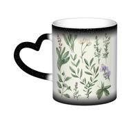 GDSHJKLW Tazze da caffè in ceramica da 325 ml Tazza da caffè Cambia Colore Personalizzata Novità Tazza da caffè Tazza da tè Tazza da tè Fiore Verde Erba Foglie Salvia E Rami Tazze da caffè Fresco Per