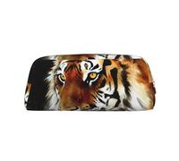 GDSHJKLW Tiger3 - Astuccio in pelle di grande capacità, per penne e trucchi, con cerniera, per donne e uomini, borsa da toeletta da viaggio impermeabile, borsa per cosmetici ampia aperta, Oro, One