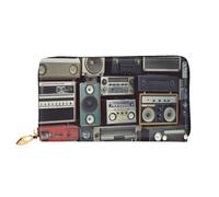 GDSHJKLW Vintage Wall Of Radio Boombox Donne Portafogli In Pelle Zip Intorno Frizione Borse Impermeabile Porta Carte Di Credito Con Supporto Del Telefono Signore Portamonete Viaggio