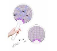 Gdsode Schiacciamosche elettrico pieghevole, 2 in 1, ricaricabile tramite USB, elettrico, girevole, con luci di bloccaggio, scacciamosche elettrico per interni, giardino, camera da letto, esterno