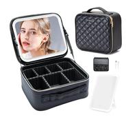 Gdsshuhung Beauty case da viaggio - Grande valigetta per trucchi con divisori regolabili, organizer portatile per cosmetici con porta pennelli per donne e truccatori (griglia nera)