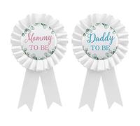 GDTO8820 CoolerthingsDG, spilla in latta bianca con scritta "Daddy to be & Mommy to be", per baby shower, regalo di genere, per feste di nascita, per maschi o femmine, colore bianco
