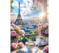 GDYEEH 5D DIY Coffee Diamond Painting Kits, Full Drill Flowers Diamond Art Painting Kits for Adults Beginners, DIY 5D Eiffel Tower Painting by Numbers Diamond Art Kits for Home Fashion Decor 30x40cm