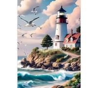GDYEEH 5D DIY Lighthouse Diamond Painting Kits, Full Drill Seagulls Diamond Art Painting Kits for Adults Beginners, DIY 5D Seascape Painting by Numbers Diamond Art Kits for Home Fashion Decor 30x40cm