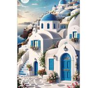 GDYEEH 5D DIY Santorini Diamond Painting Kits, Full Drill Church Diamond Art Painting Kits for Adults Beginners, DIY 5D Seascape Painting by Numbers Diamond Art Kits for Home Fashion Decor 30x40cm