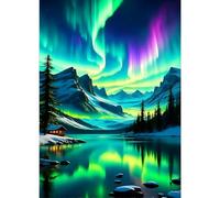 GDYEEH DIY 5D Aurora Borealis Diamond Art Kits, Landscape Round Full Drill Sparkling Diamond Painting Picture, Mountain Diamond Painting Art Kits Craft for Adults Beginners, Home Wall Decor 12x16inch