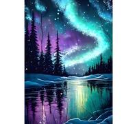 GDYEEH DIY 5D Aurora Borealis Diamond Art Kits, Reflection Full Round Drill Sparkling Diamond Painting Picture, Aurora Diamond Painting Art Kits Craft for Adults Beginners, Home Wall Decor 12x16inch