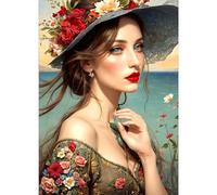 GDYEEH DIY 5D Beauty Lady Diamond Art Painting Kits, Flowers Full Round Drill Sparkling Diamond Painting Picture, Portrait Diamond Painting Art Craft Kits for Adults Beginners, Home Wall Decor 30x40cm