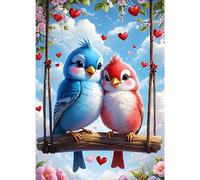 GDYEEH DIY 5D Birdie Diamond Art Painting Kit, Swing Full Round Drill Sparkling Diamond Painting Picture, Heart Diamond Painting Art Craft Kits for Adults Beginners, Home Wall Decor 30x40cm